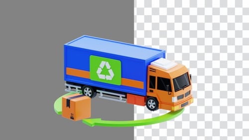 Animação 3D da logística reversa de produtos, de consumidores a produtores | Alpha Channel