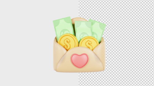 Animated 3D Envelope Reveals Money with Heart Icon