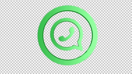 Rotating 3D WhatsApp Logo Icon on Transparent Background