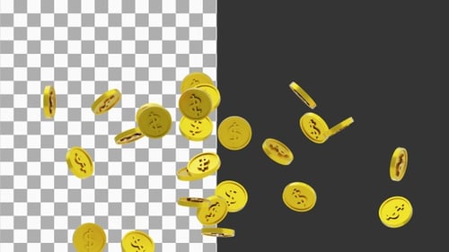 3D Animation of Fountain Gold Coins | Alpha Channel