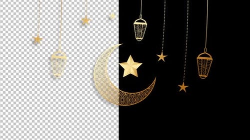 Golden Islamic Ramadan Lanterns and Moon Alpha Channel Animation