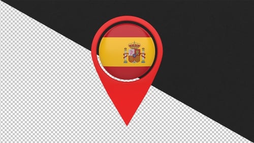 3D Rotating Spain Flag Map Pin Location Animation