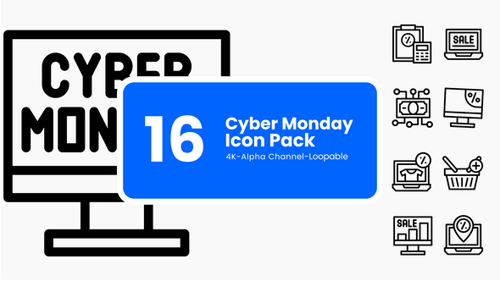 Animated Cyber Monday Shopping Icons Pack Alpha Channel