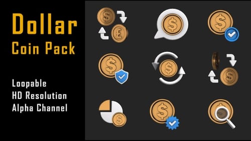 Animated 3D Dollar Coin Finance Icon Pack