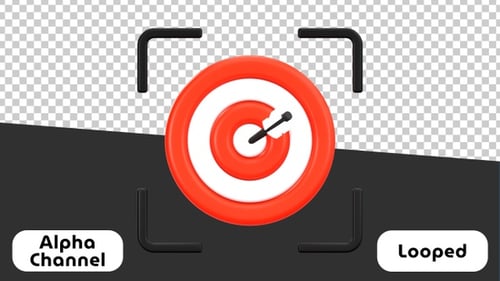 3D Target Board with Arrow Hitting Bullseye for Business Goal Concept | Alpha Channel