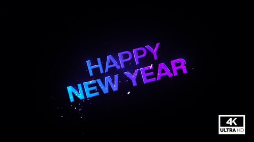 Happy New Year Text Reveal with Neon Glow and Particle Effects