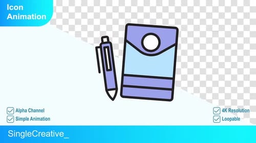 Flat Design Animated Notebook and Pen Icon