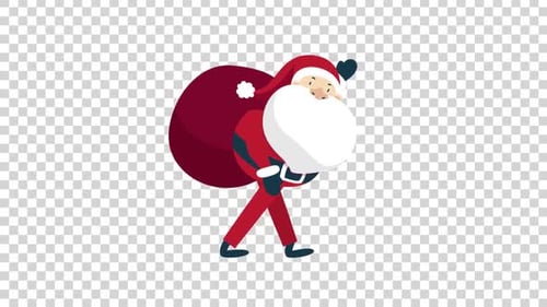 Santa Claus walking with gift bag
