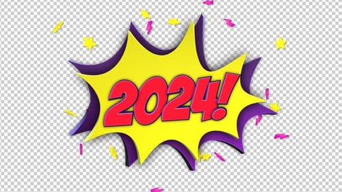 2024 New Year Comic Text, on Alpha Channel, Loop - Package