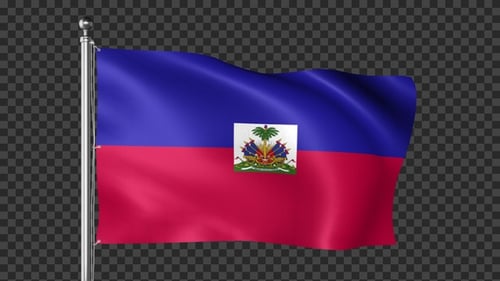Haiti Flag Waving on Pole with Alpha Channel