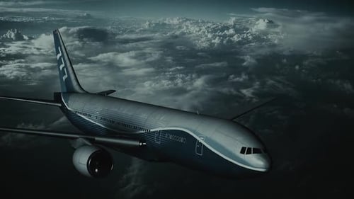Passenger Airplane Flying Above Dark Clouds