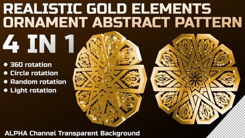 3D Gold Circle Abstract Element Ornament Pattern Islamic Arabic Loop 4 Packs In 1