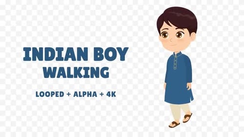 Looped 2D Cartoon Indian Boy Walking Animation