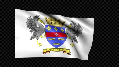 Waving Flag of Saint Barthélemy with Official Coat of Arms