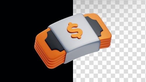 3D Animation of Money Bundle on Alpha Channel