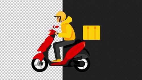Delivery Services Scooter And Parcel With Man Alpha Looped
