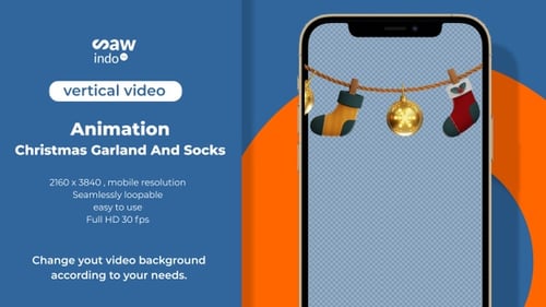 3D Animation Christmas Garland And Socks 4 K Loop Festive Hanging Decoration Transparent Vertical