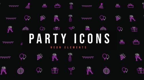 Animated Neon Party Icons Reveal Pack