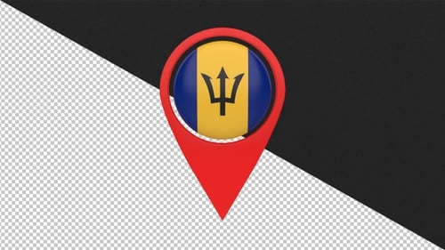 3D Rotating Barbados Map Pin Flag Animation