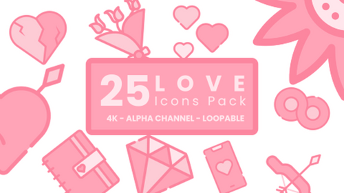 Animated Flat Design Love and Romance Icon Pack for Videos