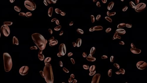 3D 4K Realistic coffee beans on an isolated black loop Green Screen Animation Background.
