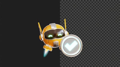 3D Robot Approval Animation Transparent Background