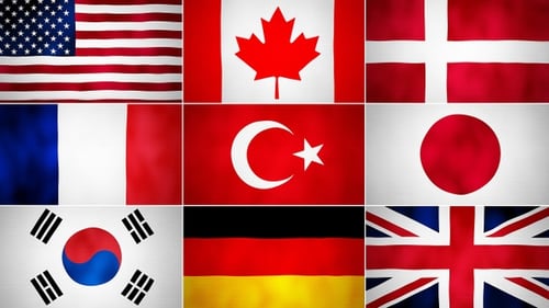 Animated Waving Fabric Flags of Various Nations