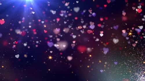 Romantic Falling Hearts and Sparkling Particles Background Loop