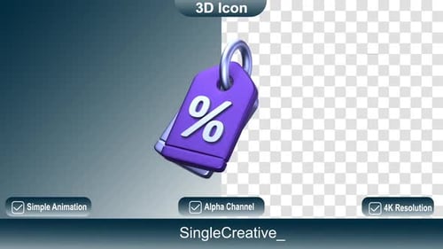 Rotating 3D Percent Discount Tag Icon
