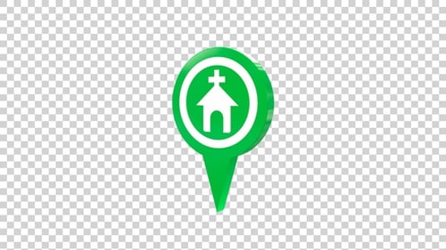 Animated 3D Church Map Pin Icon with Alpha Channel