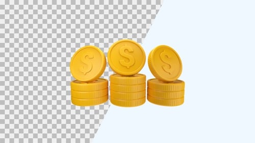 3D Golden Dollar Coins Stacking Animation