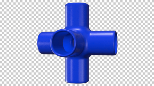 3D Blue Multi Way Pipe Connector Six Way Cross Joint Fitting Pop Element Loop