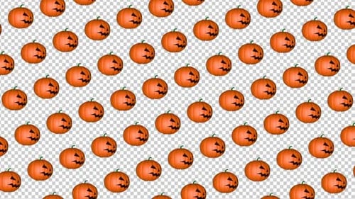 Rotating Array Halloween Pumpkins Background, on Alpha Channel, Looped