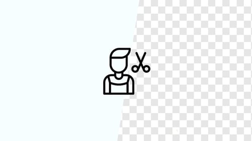 Animated Line Icon of a Barber with Scissors