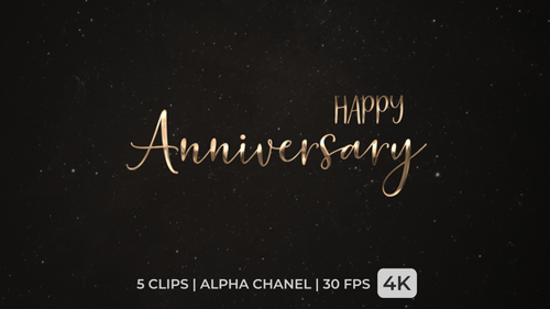Happy Anniversary Calligraphy Text Reveal with Golden Particles