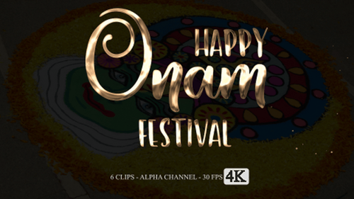 Happy Onam Festival Metallic Text Animation Pack