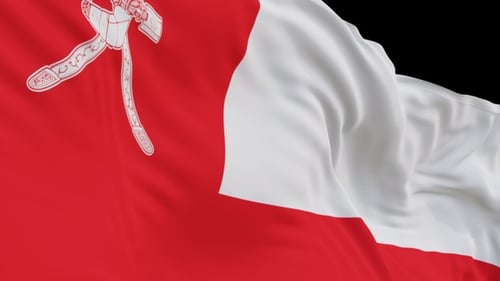 The Oman flag with alpha channel waving in the wind in slow motion