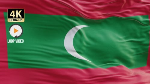 Realistic Waving Flag with Crescent Moon