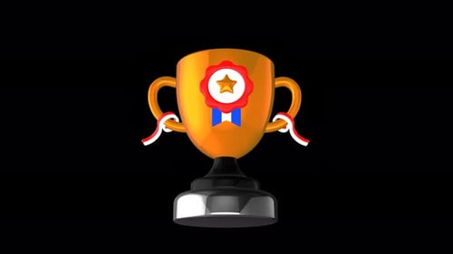 Golden trophy award animation on transparent background