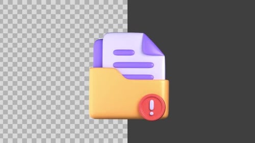 Animated 3D Folder Document Warning Error Icon