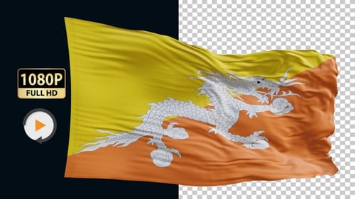 Bhutan National Flag Waving in Realistic Loop