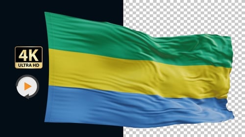 Realistic Waving Flag Animation with Green Yellow Blue Stripes