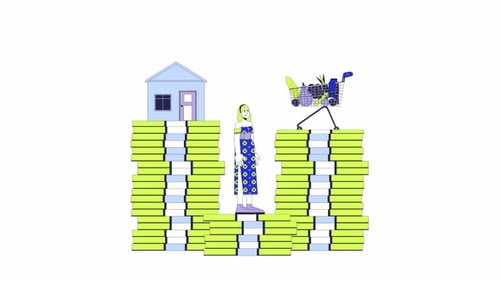 European woman against too high living costs line 2D animation