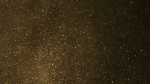 Golden particles of sand dust fly in the air close-up