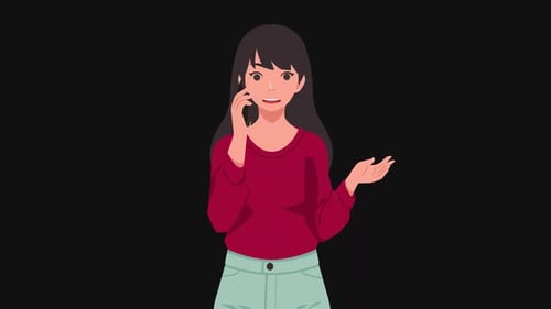 Girl Talk Over The Mobile Phone Animation | Alpha Channel