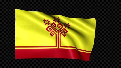 Waving Flag of Chuvashia with Stylized Tree Emblem