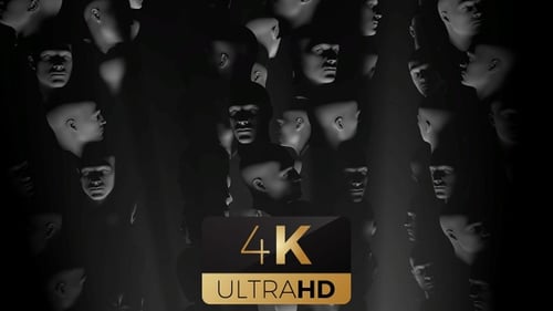 Abstract 3D Human Heads Rotating in Dark Cinematic Light Reveal