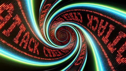 Cyber Attack Text on the Led Walls Animation, Tunnel Background, Loop
