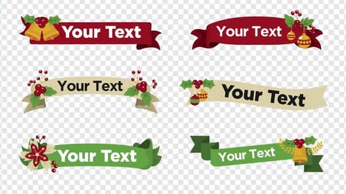 Animated Christmas Ribbon Banners with Holly and Bells for Text