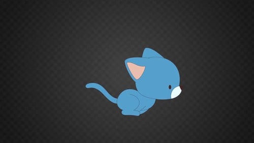 Animated Blue Cartoon Cat Crouching with Twitching Tail